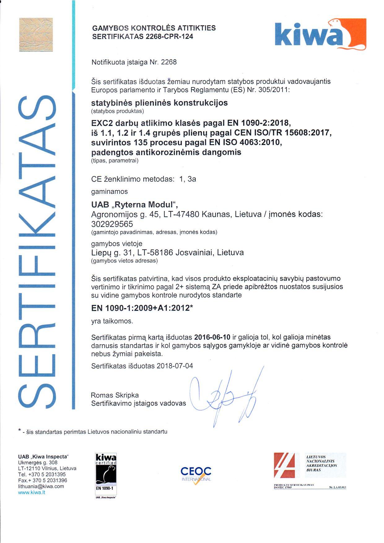 Ryterna modul sertifikatas 2268-CPR-124